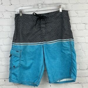 O'Neill Men’s Size 31 Board Shorts Swim Trunks Blue/Black Dots/Stripes